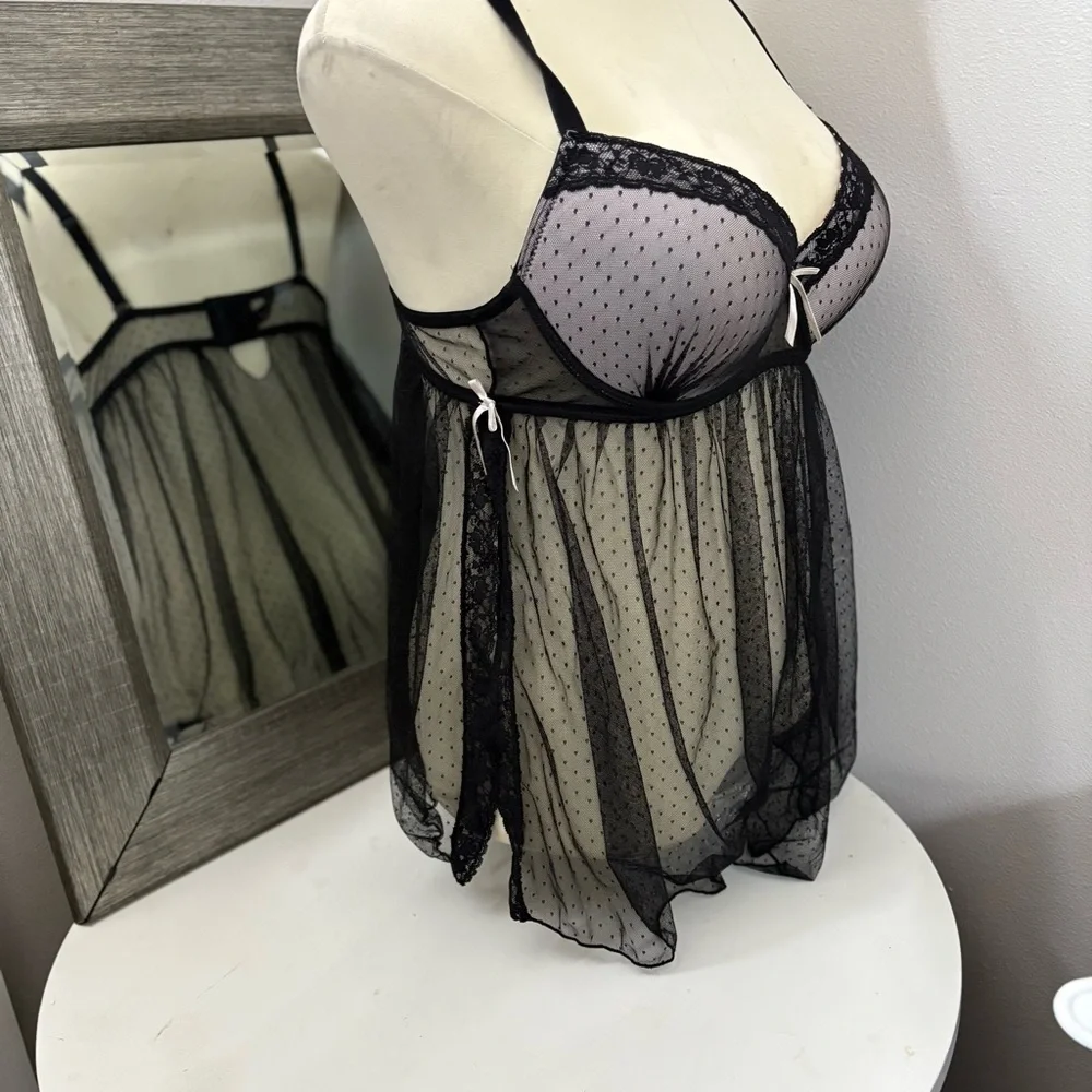 Dreamgirl Black Chemise with Lace Trim and Sheer Mesh